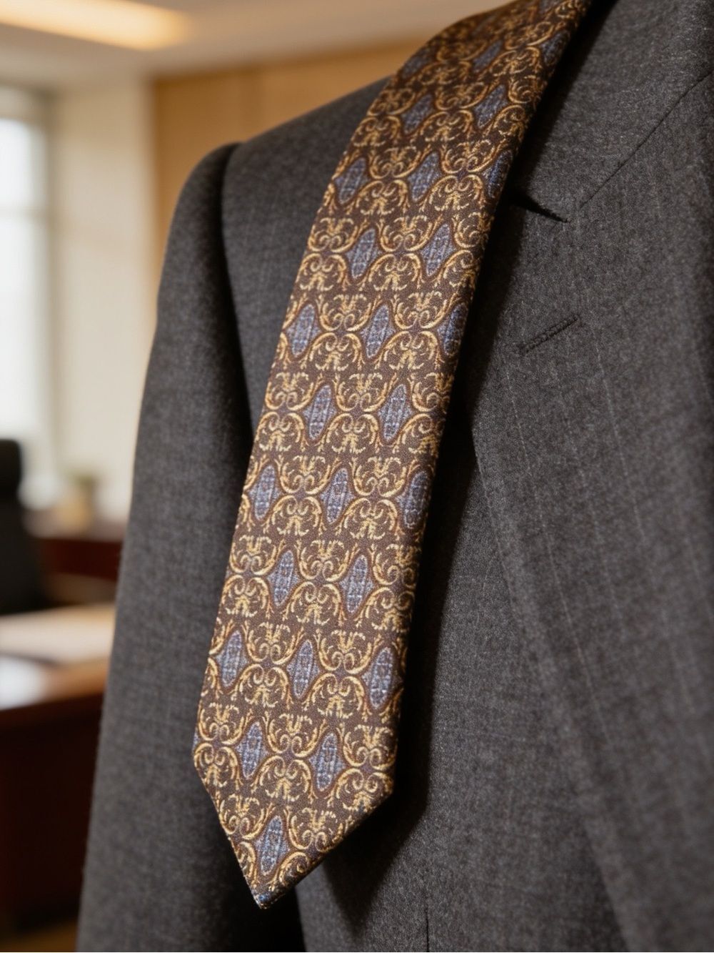 CHRISTIAN DIOR MENS SILK TIE BROWN GOLD MULTICOLORED DESIGN